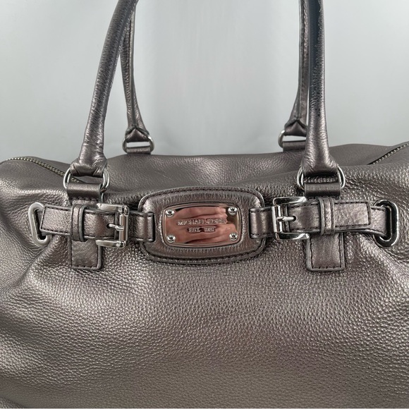 Michael Kors Hamilton Weekender Extra Large Gorgeous Pewter Pebbled Leather Bag - Picture 3 of 16